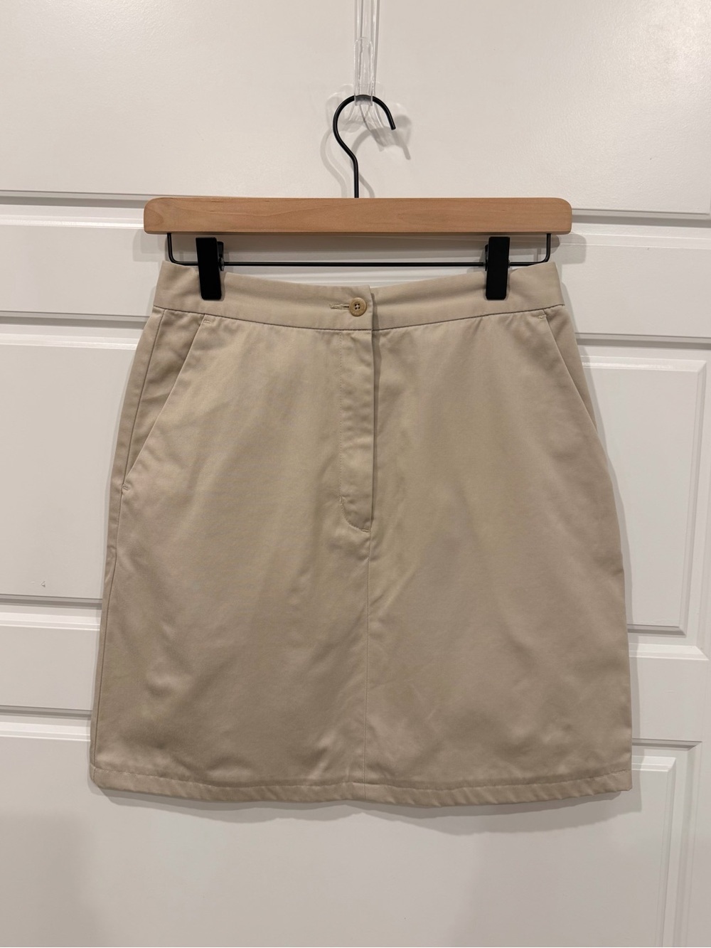 Vintage L.L.Bean Beige Tan Twill Straight Pencil Skirt 4 Preppy Classic 90s